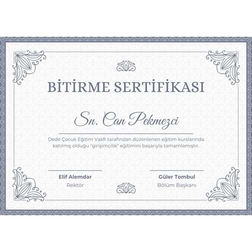 Mavi Modern Bitirme Sertifikası ( A4 - 300 gr )