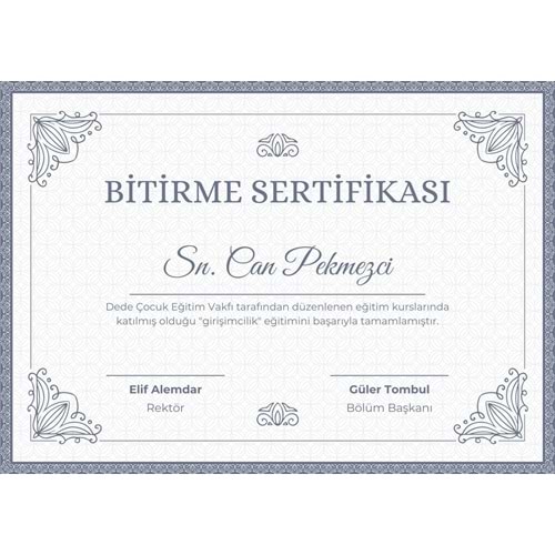 Mavi Modern Bitirme Sertifikası ( A4 - 120 gr )