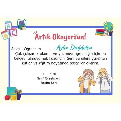 Renkli Eğlenceli Başarı Sertifikası ( A4 - 120 gr )