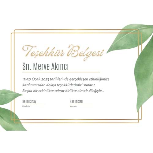 Renkli Zarif Elegant Teşekkür Belgesi Sertifika