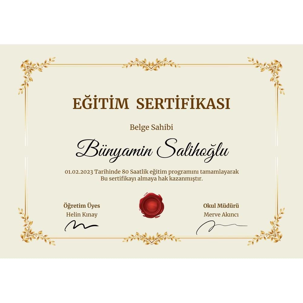 Sarı Minimalist Eğitim Sertifika ( A4 - 300 gr )