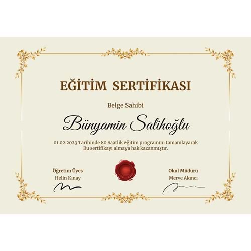Sarı Minimalist Eğitim Sertifika ( A4 - 120 gr )