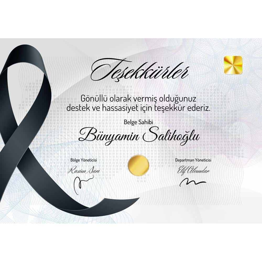 Siyah Gri Dikkat Çekici Teşekkürler Sertifika ( A4 - 300 gr )