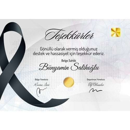 Siyah Gri Dikkat Çekici Teşekkürler Sertifika ( A4 - 120 gr )