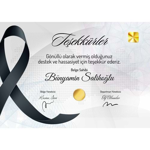 Siyah Gri Dikkat Çekici Teşekkürler Sertifika ( A4 - 200 gr )