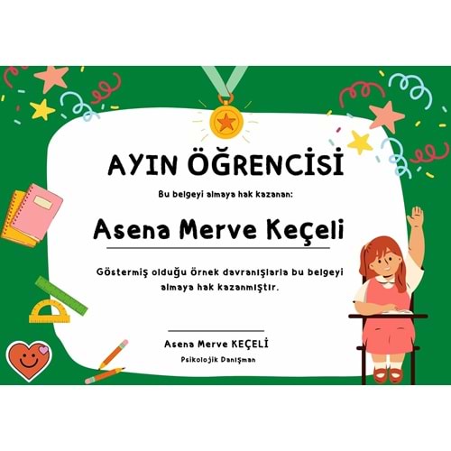Yeşil Yaratıcı Başarı Belgesi ( A4 - 200 gr )