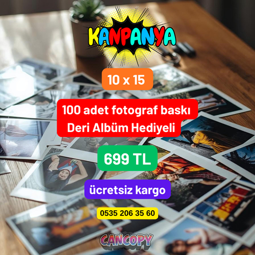 Cancopy 100 Adet 10x15 cm Fotoğraf Baskısı Deri Albüm Hediyeli Set