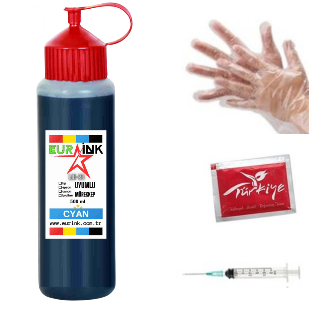 Canon E464 Yazıcı Uyumlu Mürekkep Cyan 500 ml (Kartuş no:46-56)