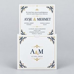 250 Adet Safir Saray Kare Zarflı Düğün Davetiyesi
