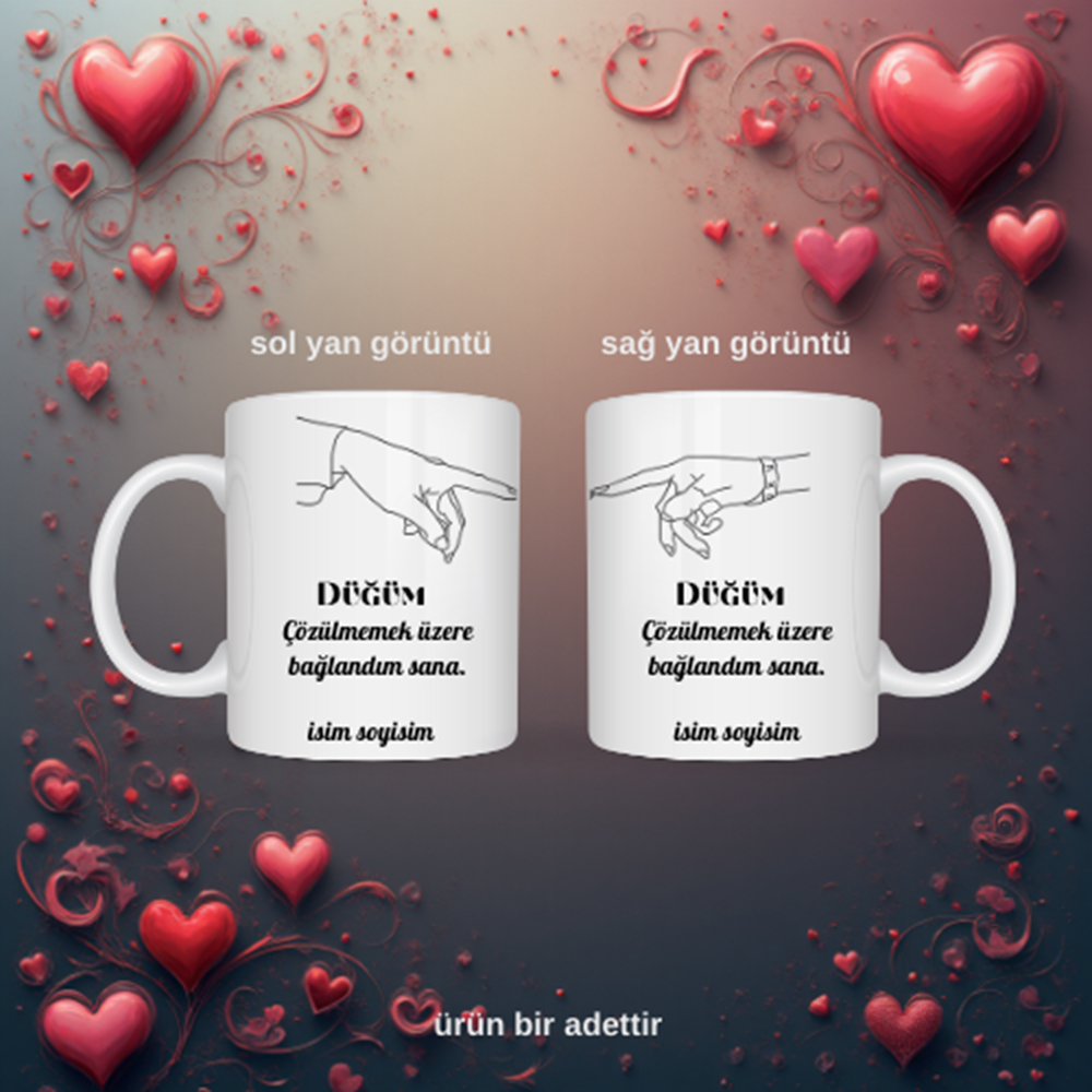 Sevgiliye özel düğüm temalı kupa bardak