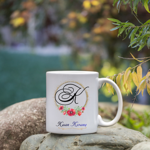 Kişiye Özel K Harfi ve İsim Yazılı Kupa Bardak