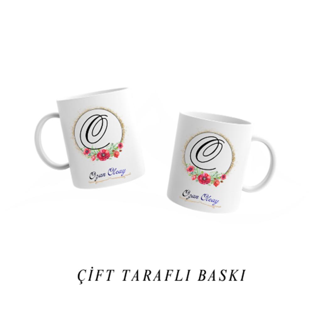 Kişiye Özel O Harfi ve İsim Yazılı Kupa Bardak