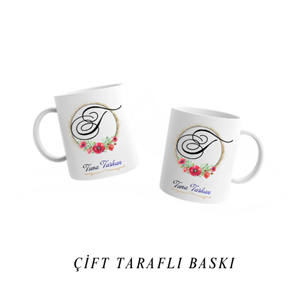 Kişiye Özel T Harfi ve İsim Yazılı Kupa Bardak