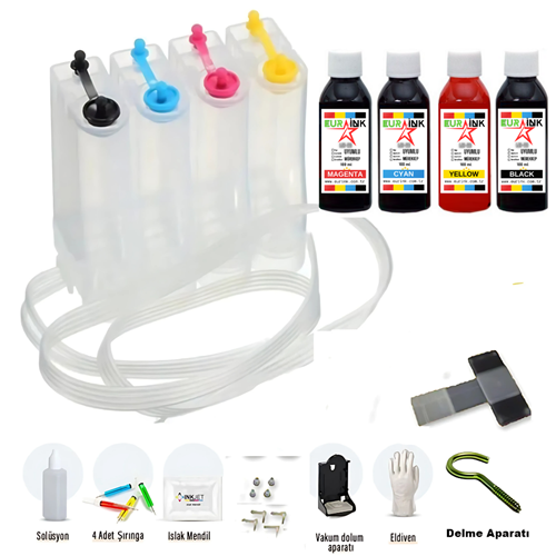 Canon / Hp Uyumlu Şeffaf Kartuş Tankı Dolu Tüm Malzemeler